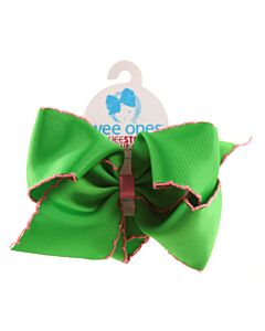 WEE ONES  GREEN    HAIR BOW WITH PICOT STITCHING