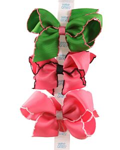 WEE ONES  MULTI-COLOR    HAIR BOW WITH PICOT STITCHING