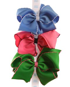WEE ONES  MULTI-COLOR    HAIR BOW WITH PICOT STITCHING
