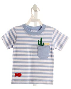 LITTLE ENGLISH  LT BLUE  STRIPED APPLIQUED KNIT SS SHIRT