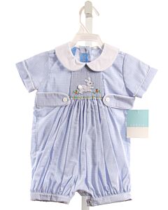 ANAVINI  LT BLUE  GINGHAM SMOCKED SHORTALL