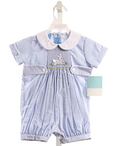 ANAVINI  LT BLUE  GINGHAM SMOCKED SHORTALL