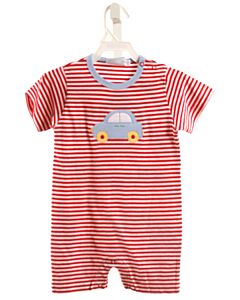 LITTLE ENGLISH  RED  STRIPED APPLIQUED KNIT SHORTALL