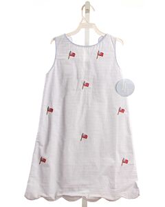 LITTLE ENGLISH  LT BLUE SEERSUCKER STRIPED EMBROIDERED DRESS