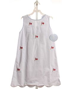 LITTLE ENGLISH  LT BLUE SEERSUCKER STRIPED EMBROIDERED DRESS