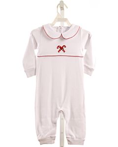 LITTLE ENGLISH  WHITE   EMBROIDERED KNIT ROMPER WITH PICOT STITCHING