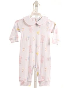 LITTLE ENGLISH  LT PINK  PRINT  KNIT ROMPER WITH PICOT STITCHING