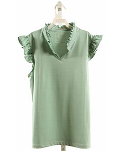LILA + HAYES  GREEN KNIT STRIPED  SLEEVELESS SHIRT WITH RUFFLE