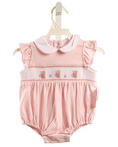PETIT BEBE  PINK   SMOCKED KNIT BUBBLE WITH PICOT STITCHING
