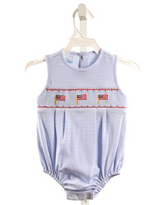 PETIT BEBE  BLUE  STRIPED SMOCKED KNIT BUBBLE