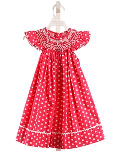 MOM & ME  HOT PINK  POLKA DOT SMOCKED DRESS WITH RIC RAC