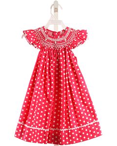 MOM & ME  HOT PINK  POLKA DOT SMOCKED DRESS WITH RIC RAC