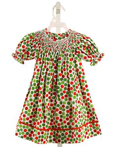 MOM & ME  GREEN  POLKA DOT SMOCKED DRESS WITH RIC RAC