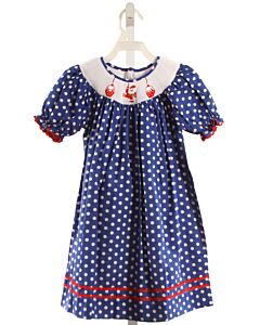 MOM & ME  BLUE  POLKA DOT SMOCKED DRESS WITH RIC RAC