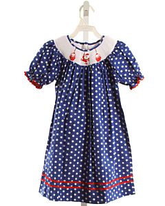 MOM & ME  BLUE  POLKA DOT SMOCKED DRESS WITH RIC RAC