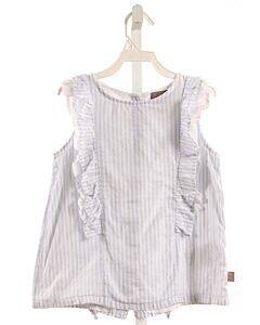 CREAMIE  LT BLUE  STRIPED  SLEEVELESS SHIRT WITH RUFFLE
