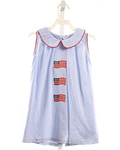 STITCHY FISH  LT BLUE  GINGHAM APPLIQUED DRESS