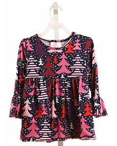 RUFFLE GIRL  PINK  PRINT  KNIT SS SHIRT