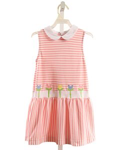 FLORENCE EISEMAN  PINK  STRIPED APPLIQUED KNIT DRESS