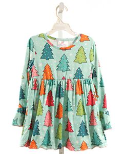 RUFFLE GIRL  GREEN  PRINT  KNIT LS SHIRT