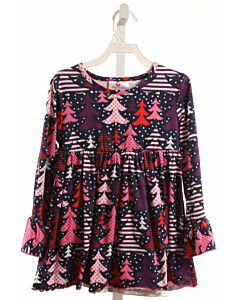 RUFFLE GIRL  PURPLE  PRINT  KNIT LS SHIRT