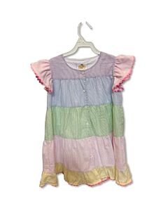 THE YELLOW LAMB  MULTI-COLOR SEERSUCKER STRIPED  DRESS WITH RIC RAC