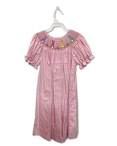VELANI  PINK  GINGHAM SMOCKED DRESS WITH RIC RAC