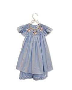 REMEMBER NGUYEN  LT BLUE  POLKA DOT SMOCKED 2-PIECE OUTFIT WITH RIC RAC