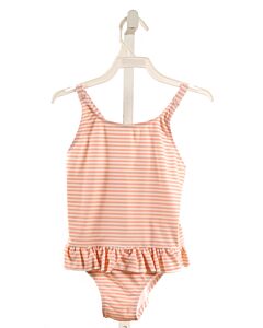 THE LITTLE WHITE COMPANY  PINK  STRIPED  1-PIECE SWIMSUIT WITH RUFFLE