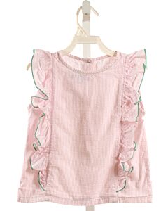 BELLA BLISS  LT PINK SEERSUCKER STRIPED  SLEEVELESS SHIRT WITH RUFFLE