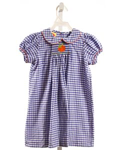 SOUTHERN SUNSHINE KIDS  BLUE  GINGHAM SMOCKED DRESS WITH RIC RAC