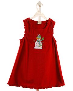 LUIGI  RED CORDUROY  APPLIQUED DRESS WITH RUFFLE