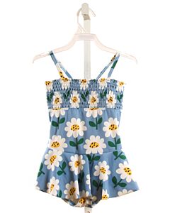 HANNA ANDERSSON  BLUE  FLORAL SMOCKED 1-PIECE SWIMSUIT WITH RUFFLE