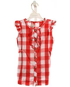 DEUX PAR DEUX  RED  CHECK  SLEEVELESS SHIRT WITH RUFFLE