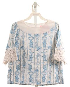 LILLY PULITZER  BLUE   EMBROIDERED SHIRT-SS WITH EYELET TRIM