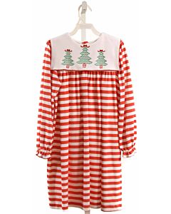 POSH PICKLE  RED  STRIPED EMBROIDERED KNIT DRESS WITH PICOT STITCHING