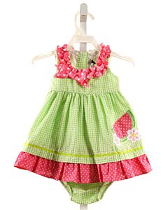 RARE EDITIONS  LIME GREEN SEERSUCKER STRIPED APPLIQUED DRESS WITH RUFFLE