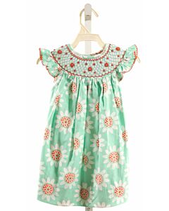 BABEENI  MINT  FLORAL SMOCKED DRESS WITH PICOT STITCHING