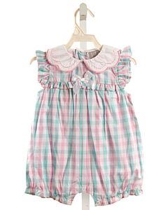 LIL CACTUS  AQUA  PLAID  ROMPER WITH BOW