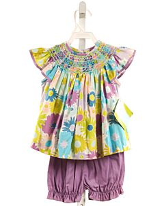 VELANI  PURPLE  FLORAL SMOCKED 2-PIECE OUTFIT WITH RIC RAC