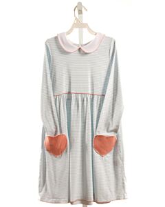 SERENDIPITY  LT BLUE  STRIPED  KNIT DRESS WITH PICOT STITCHING