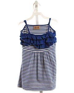 FLORENCE EISEMAN  BLUE  STRIPED  KNIT TANK WITH RUFFLE