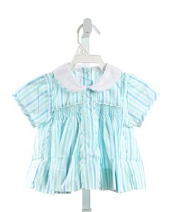 ALICE KATHLEEN  LT BLUE  STRIPED SMOCKED CLOTH SS SHIRT