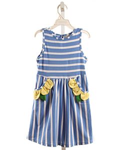 RARE EDITIONS  BLUE  STRIPED APPLIQUED KNIT DRESS