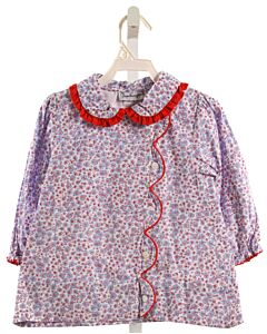 SMOCKINGBIRD  BLUE  FLORAL  SHIRT-LS WITH PICOT STITCHING