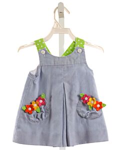 FLORENCE EISEMAN  BLUE  STRIPED APPLIQUED DRESS