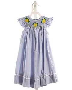 DOGWOOD SMOCKING COMPANY  LT BLUE  MICROCHECK SMOCKED DRESS WITH RIC RAC
