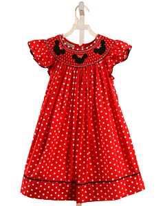 VELANI RED POLKA DOT SMOCKED DRESS WITH RIC RAC