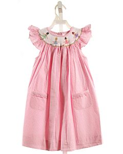 VIVE LA FETE  PINK SEERSUCKER WINDOWPANE SMOCKED DRESS