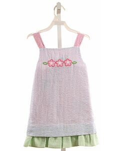 FLORENCE EISEMAN  MULTI-COLOR SEERSUCKER STRIPED APPLIQUED DRESS